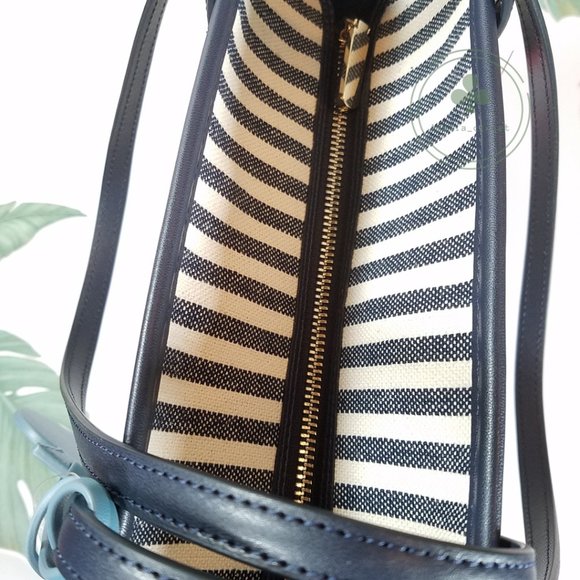 MAKE AN OFFER New Kate Spade Market Striped Medium Canvas Blue Beige Tote - Picture 2 of 8